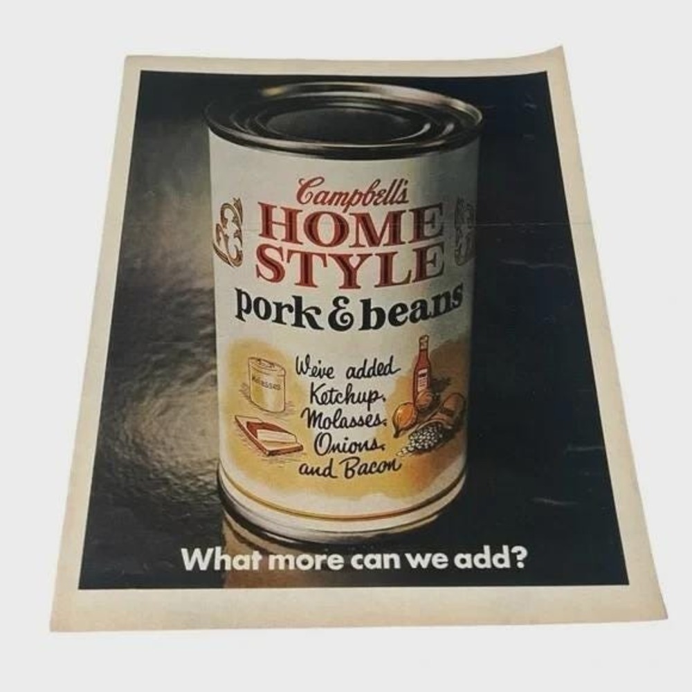 1970 Campbells Home Style Pork and Beans Original Vintage Print Ad